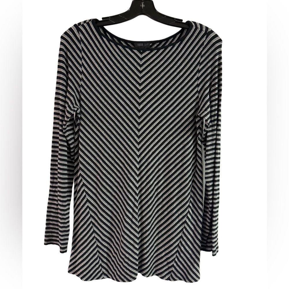 J Jill Wearever Collection Black Gray Chevron Stripe Top Size S